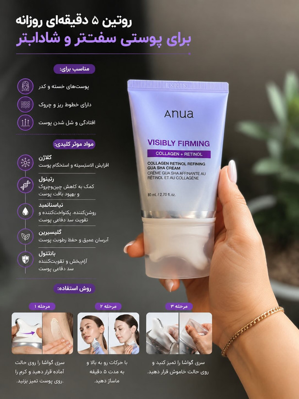 کرم رتینول و کلاژن آنوا مدل Gua Sha